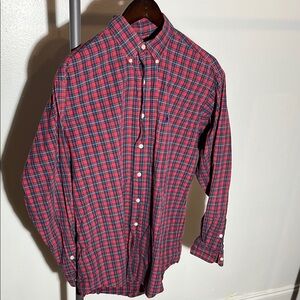 Red Green and Blue Polo Blake  Button Down Shirt with Plaid Pattern Medium